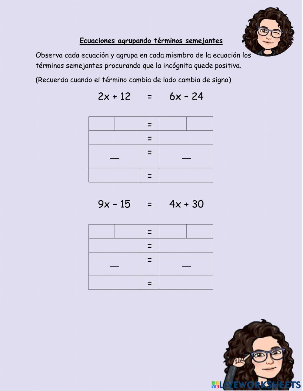 Ecuaciones agrupando términos