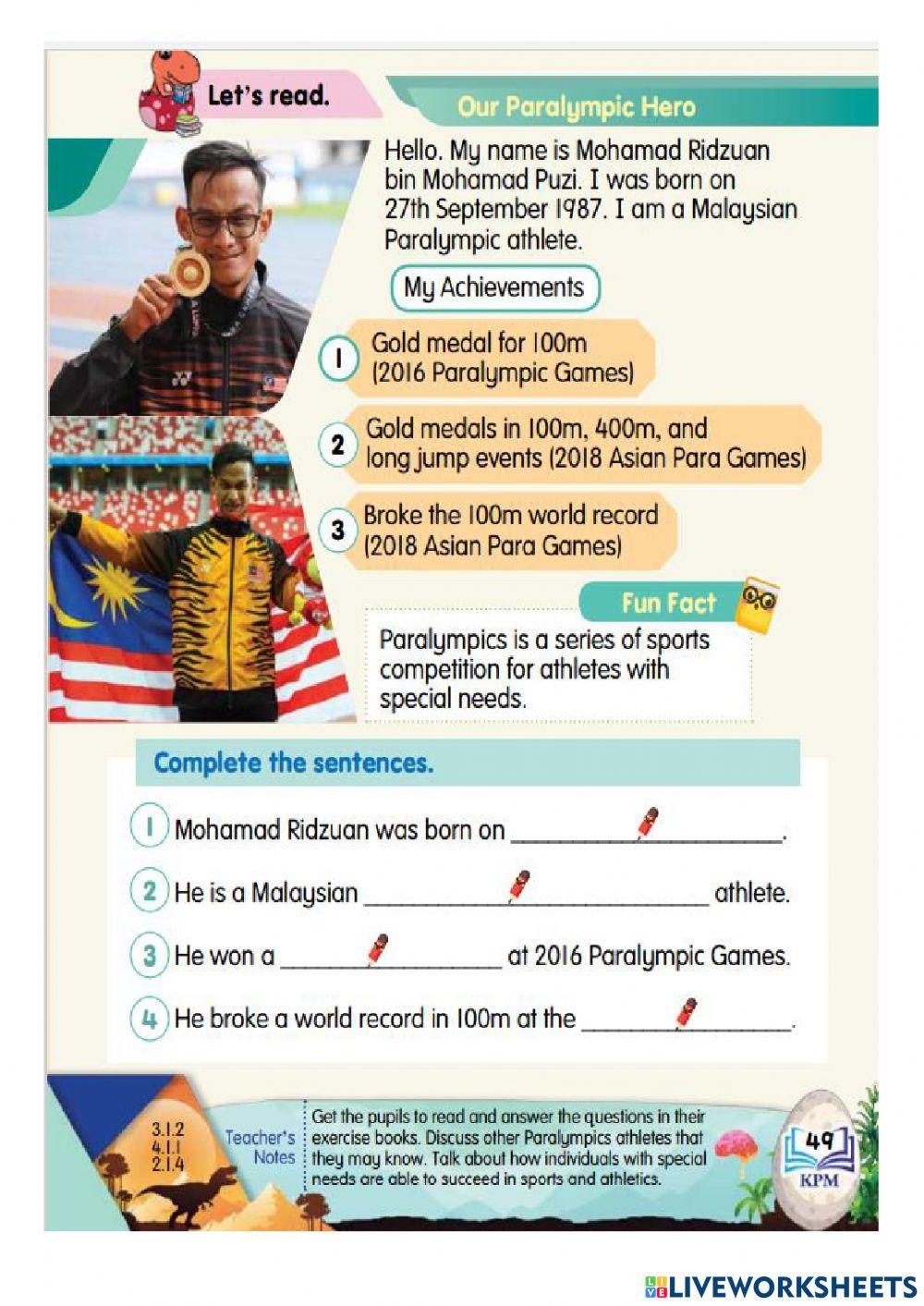 English pendidikankhas tahun 5 unit 7-track and field