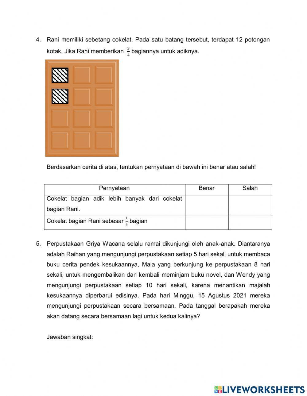 Soal AKM Numerasi Kelas 4