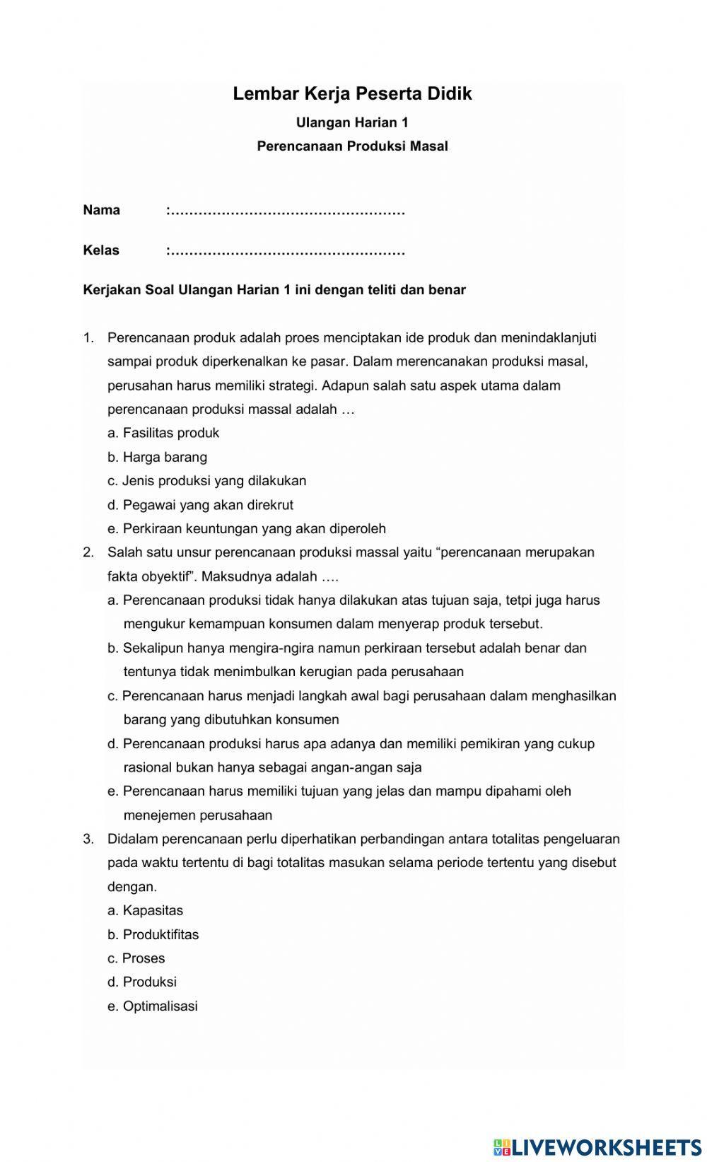 Perencanaan Produksi Masal