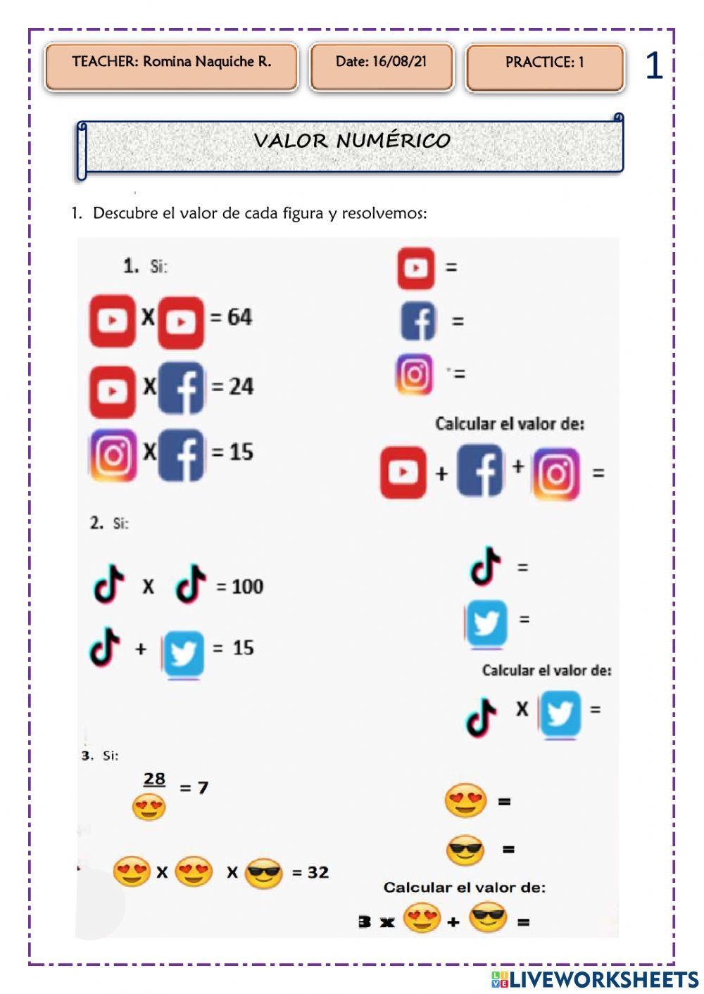 Práctica calificada de Valor numérico