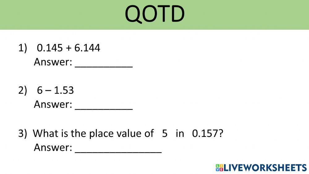 Addition and Subtraction of Decimals
