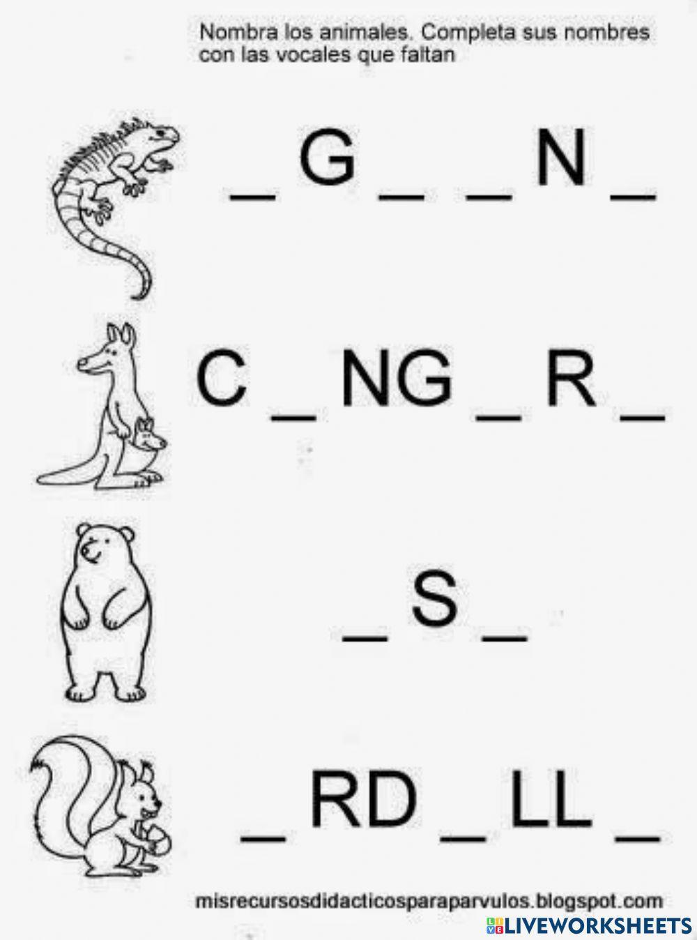 Completa con las vocales que faltan.Usar las mayúsculas