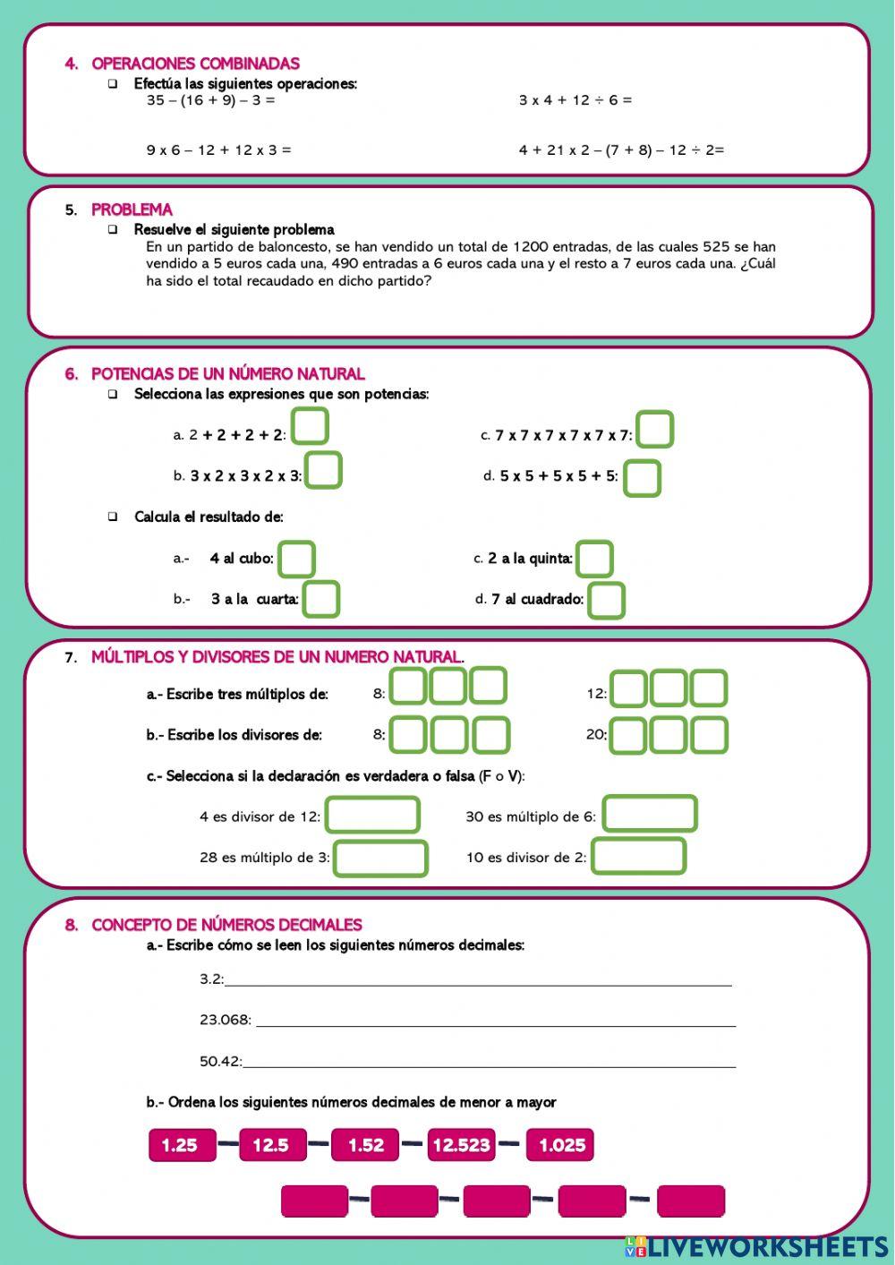 Examen diagnóstico de matemáticas