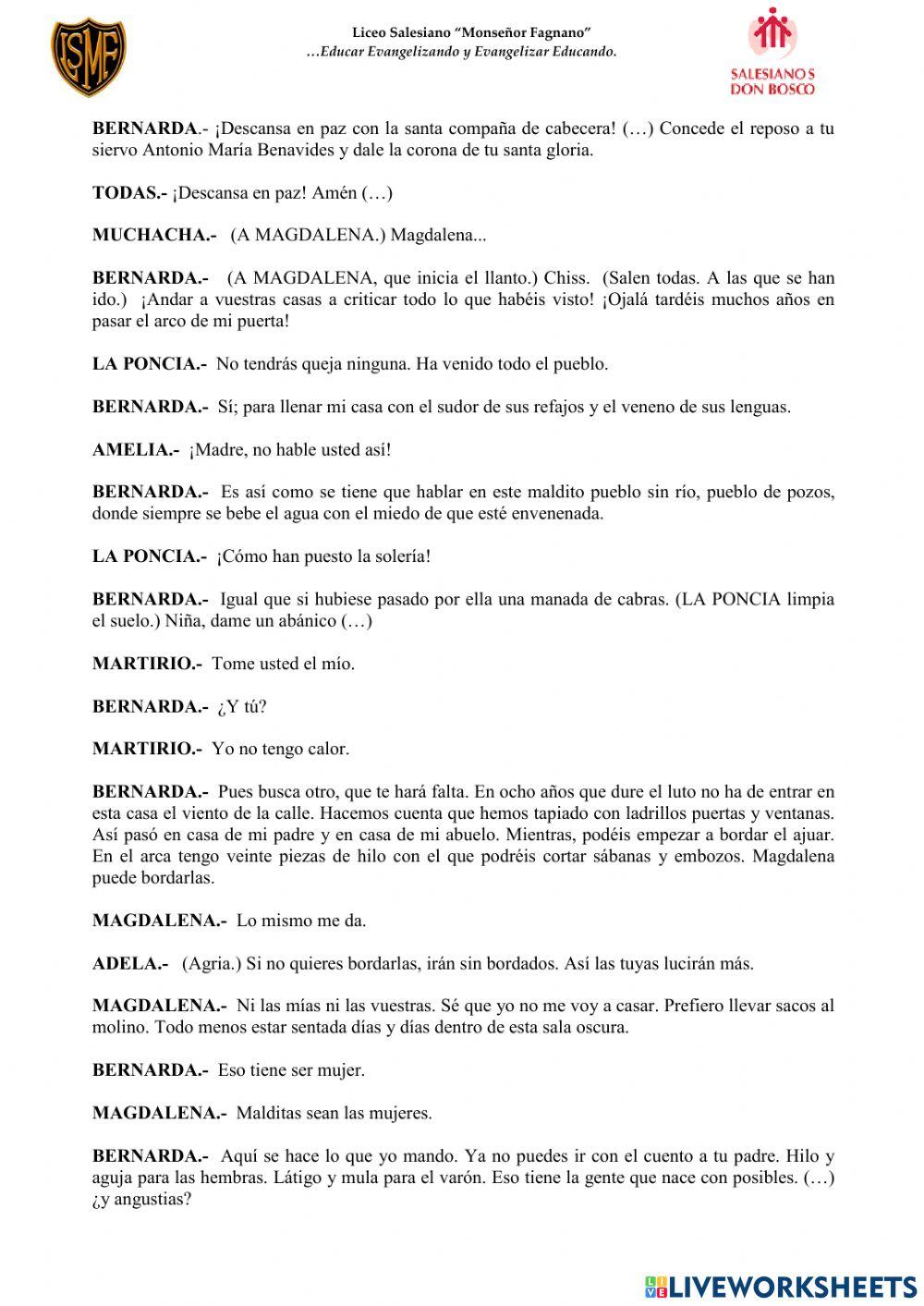 Guía de aprendizaje - La casa de Bernarda Alba