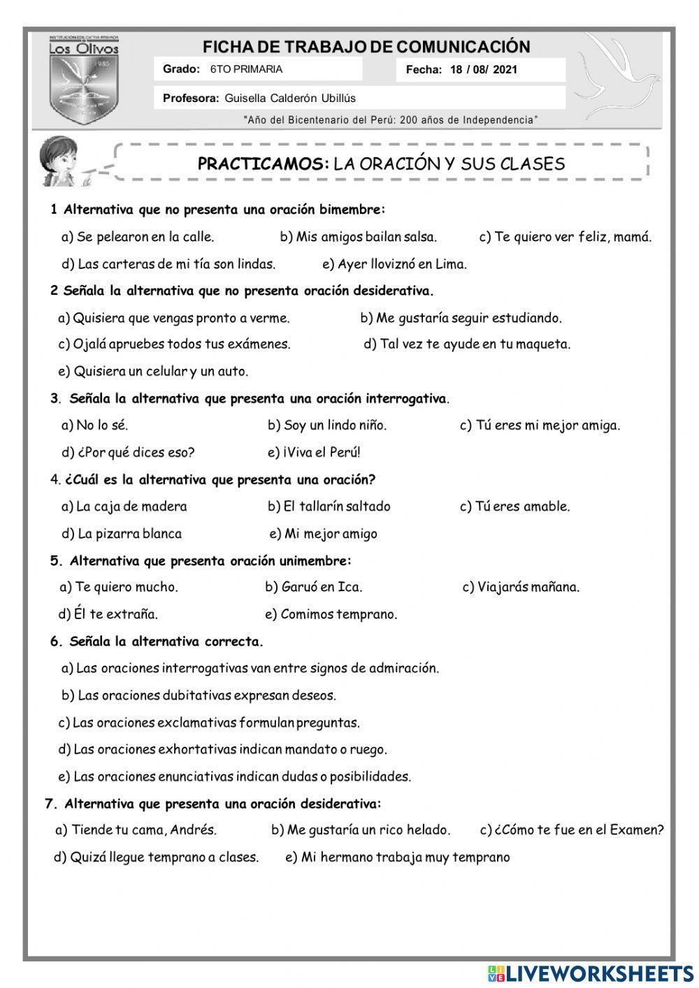 La oración y sus clases