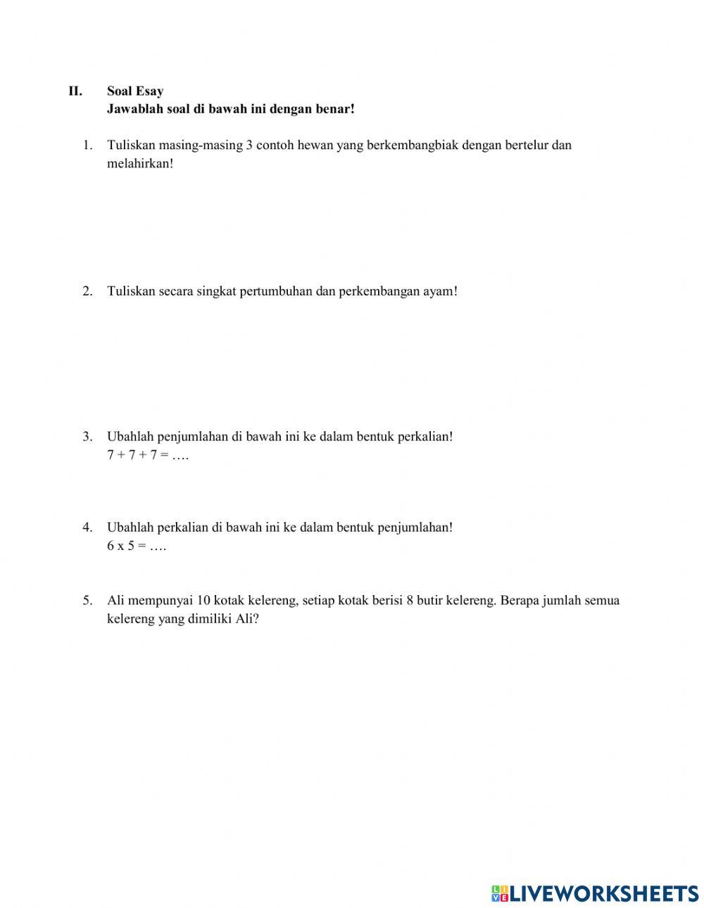 Tes Formatif Tema 1 Subtema 3 pertumbuhan hewan