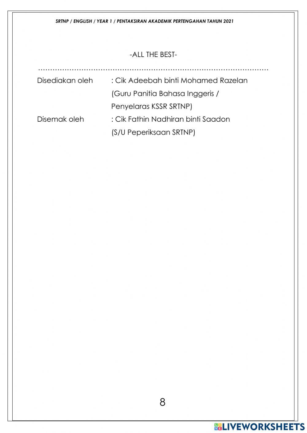 Ujian Bertulis SRTNP Pertengahan Tahun 2021