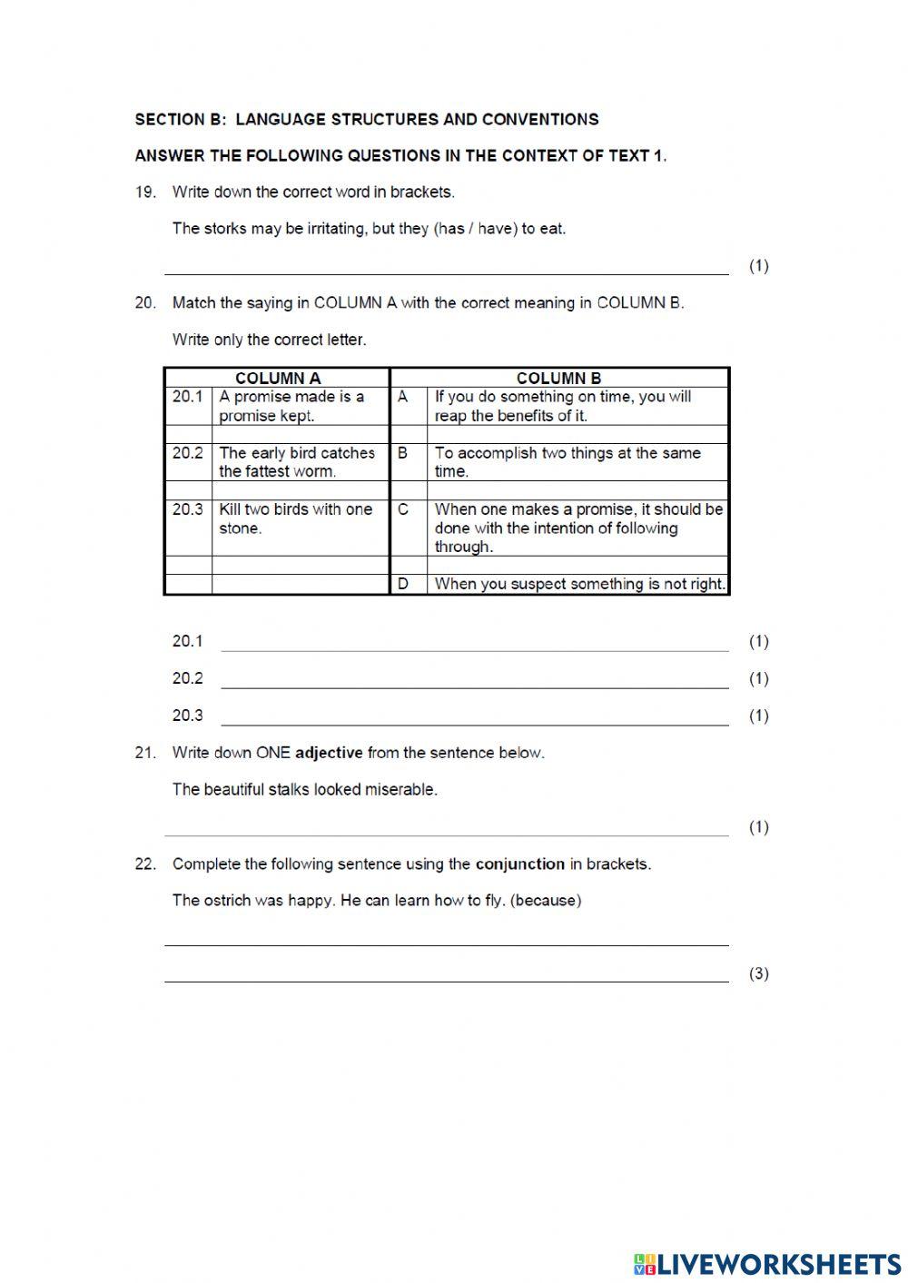 English paper 1 part 1