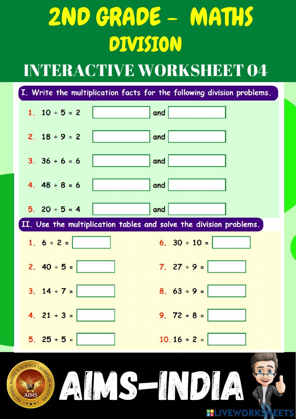 2nd-maths-ps04- division - ch 08 worksheet | Live Worksheets