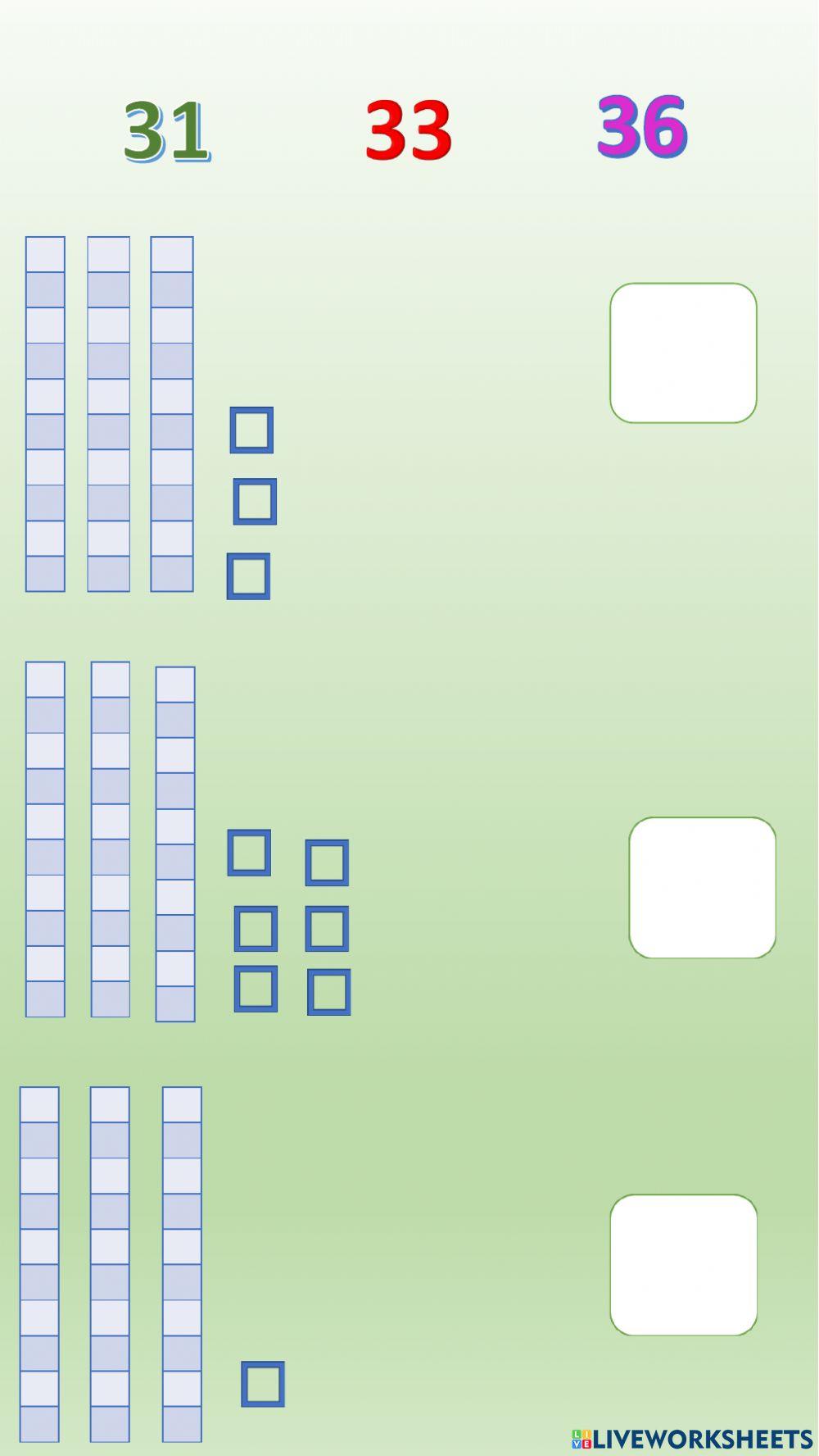 Coloca la cantidad que corresponde en cada recuadro.