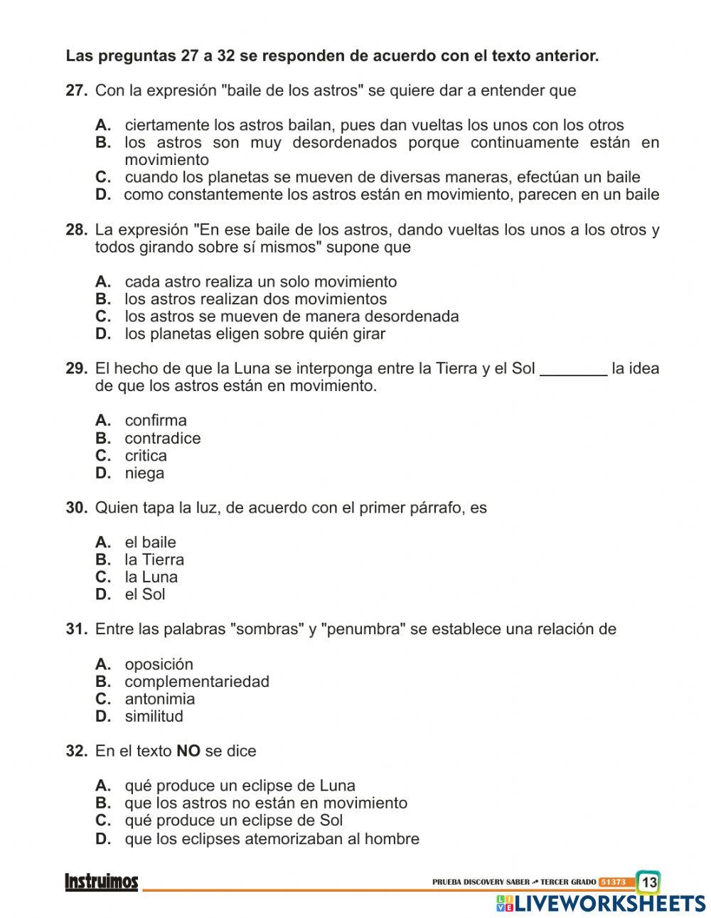 Prueba de comprencion lectora