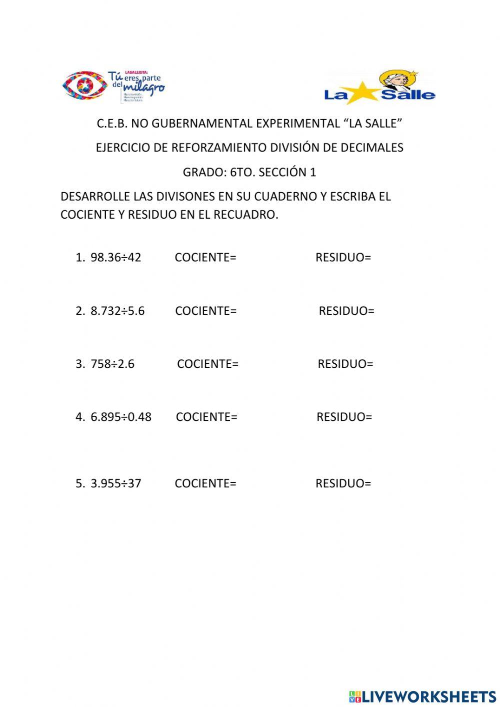 División de decimales