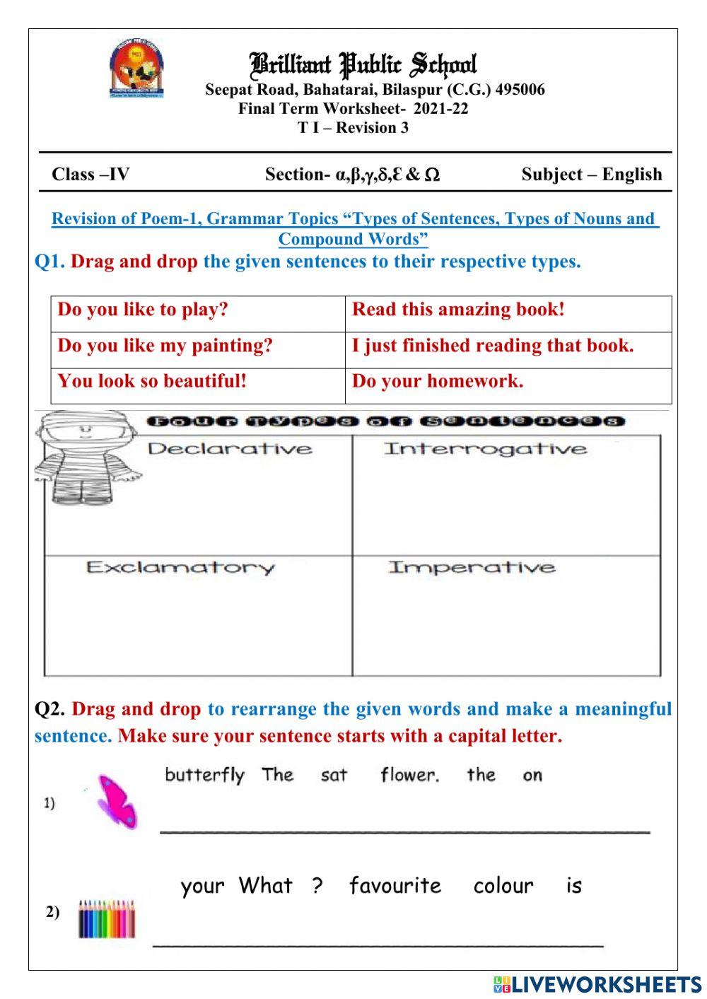 Class 4 T1 Ch-1 Grammar Topics