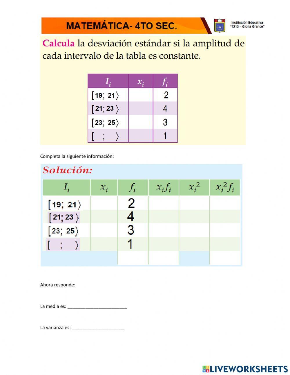 Varianza y desviación estándar para datos agrupados