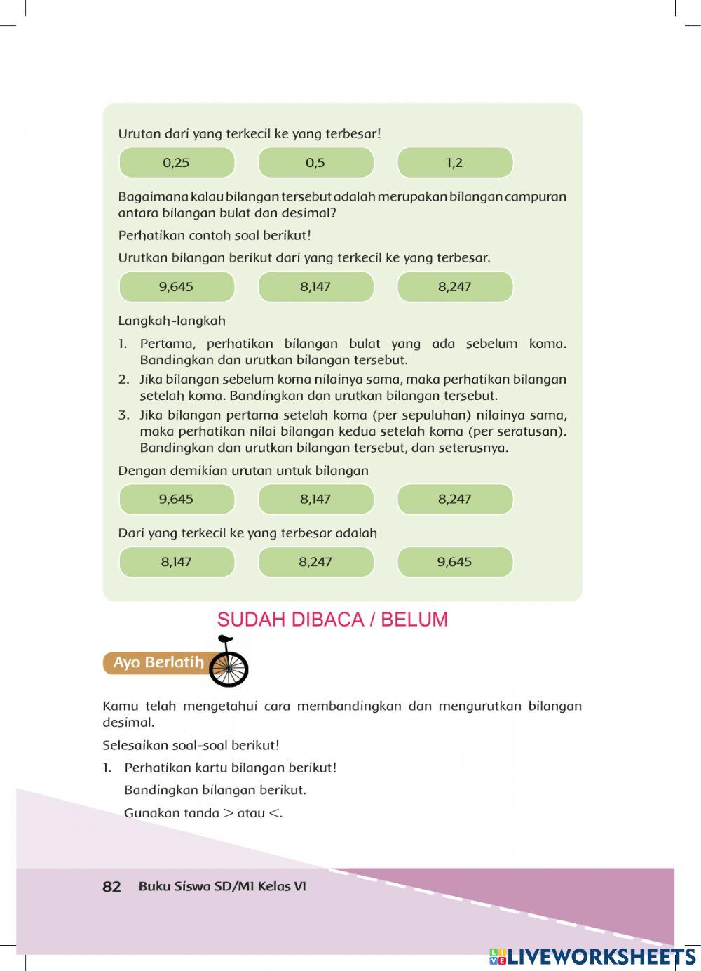 Mengurutkan Bilangan Campuran Pecahan dan Desimal