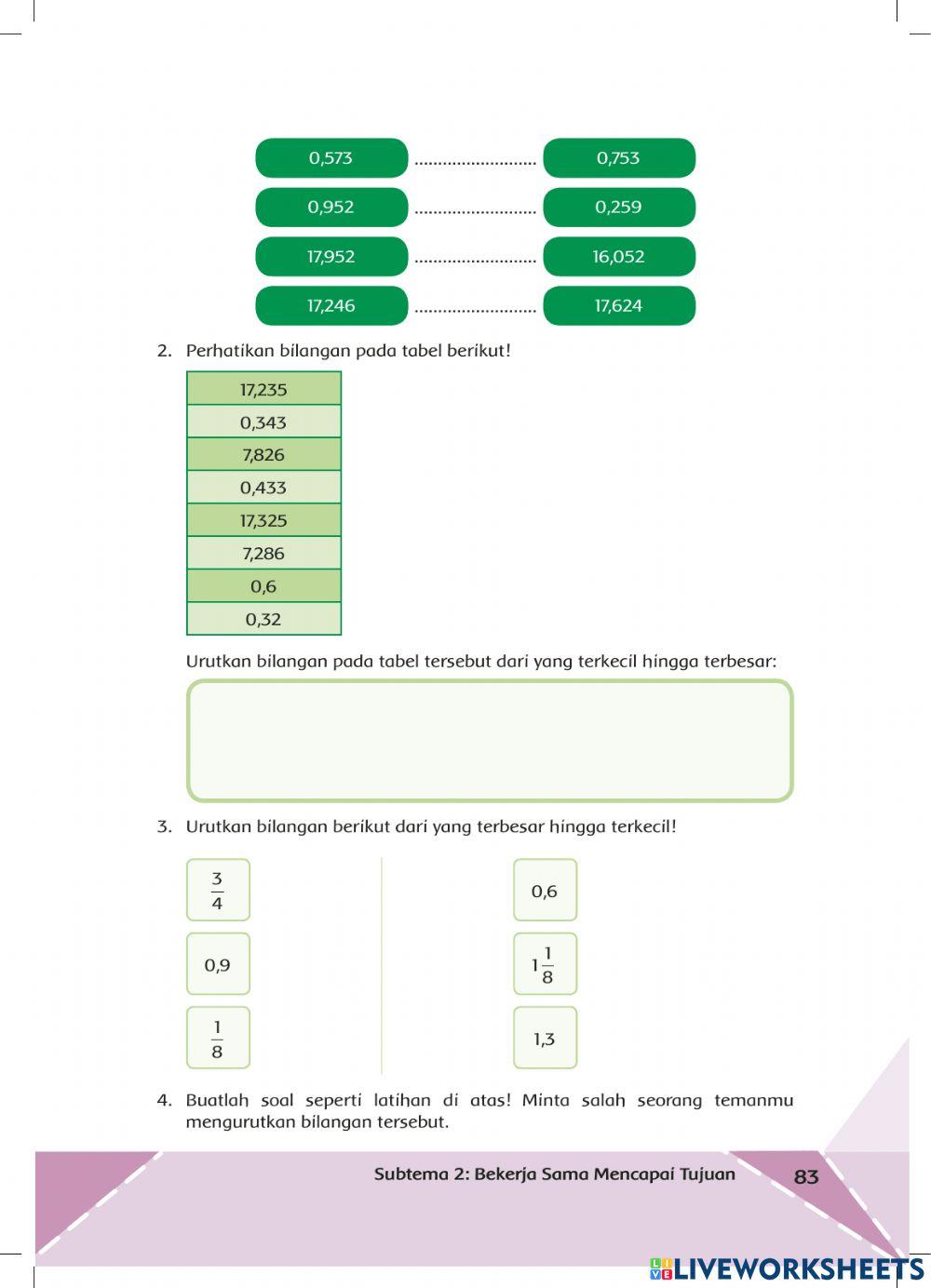 Mengurutkan Bilangan Campuran Pecahan dan Desimal