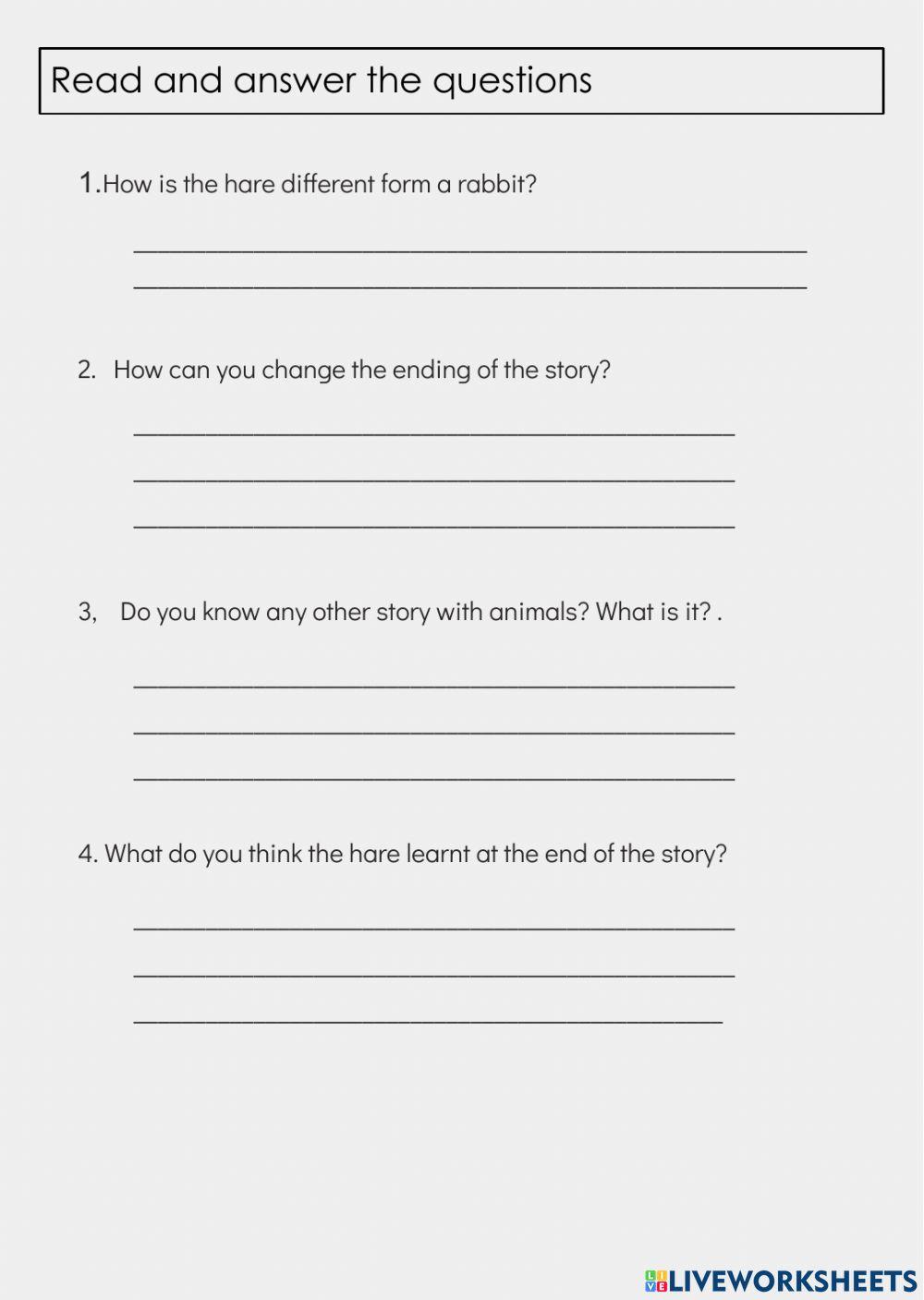 Hare and the tortoise - day 2 h interactive worksheet | Live Worksheets