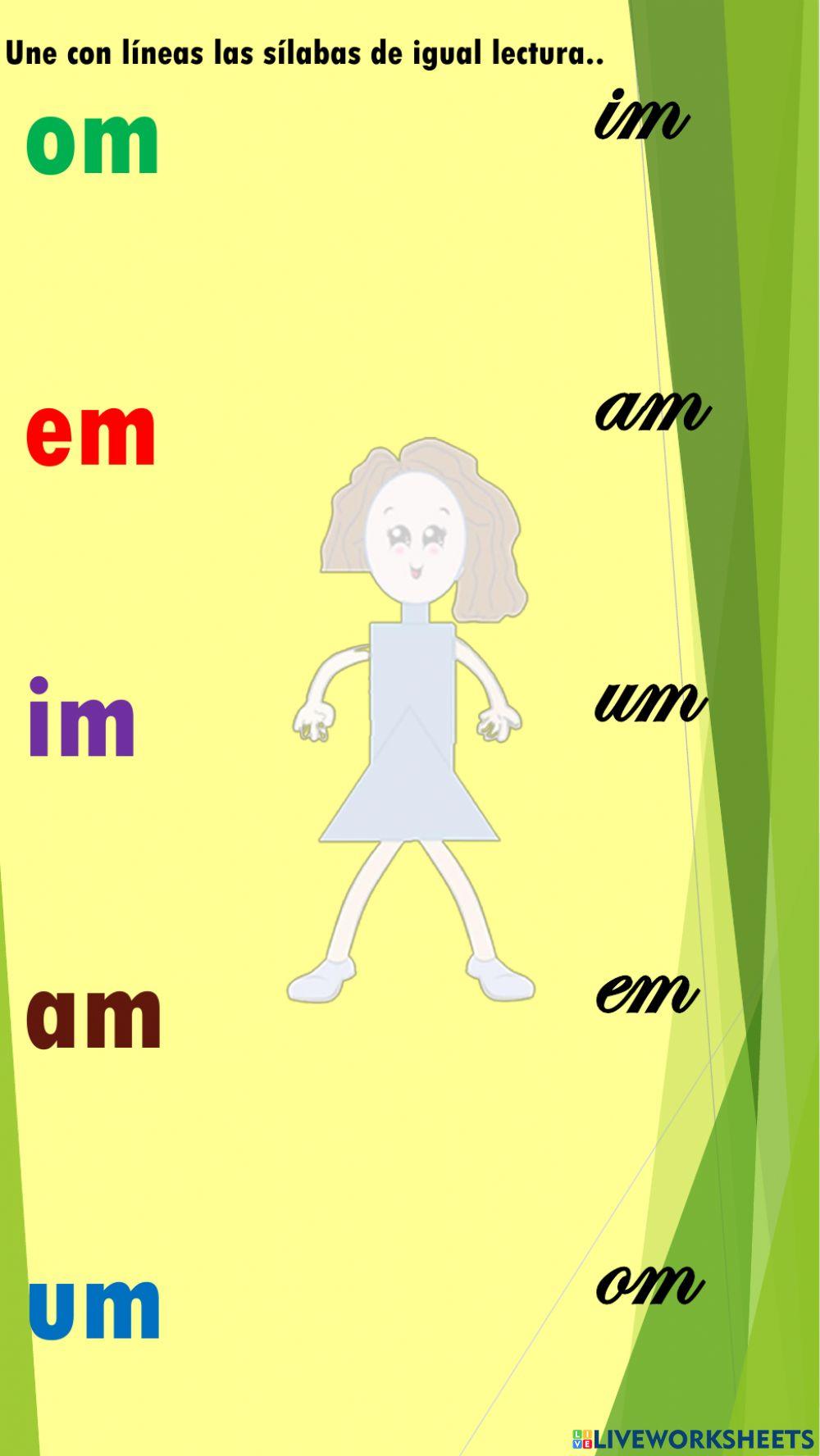 Une con líneas las sílabas de igual lectura.