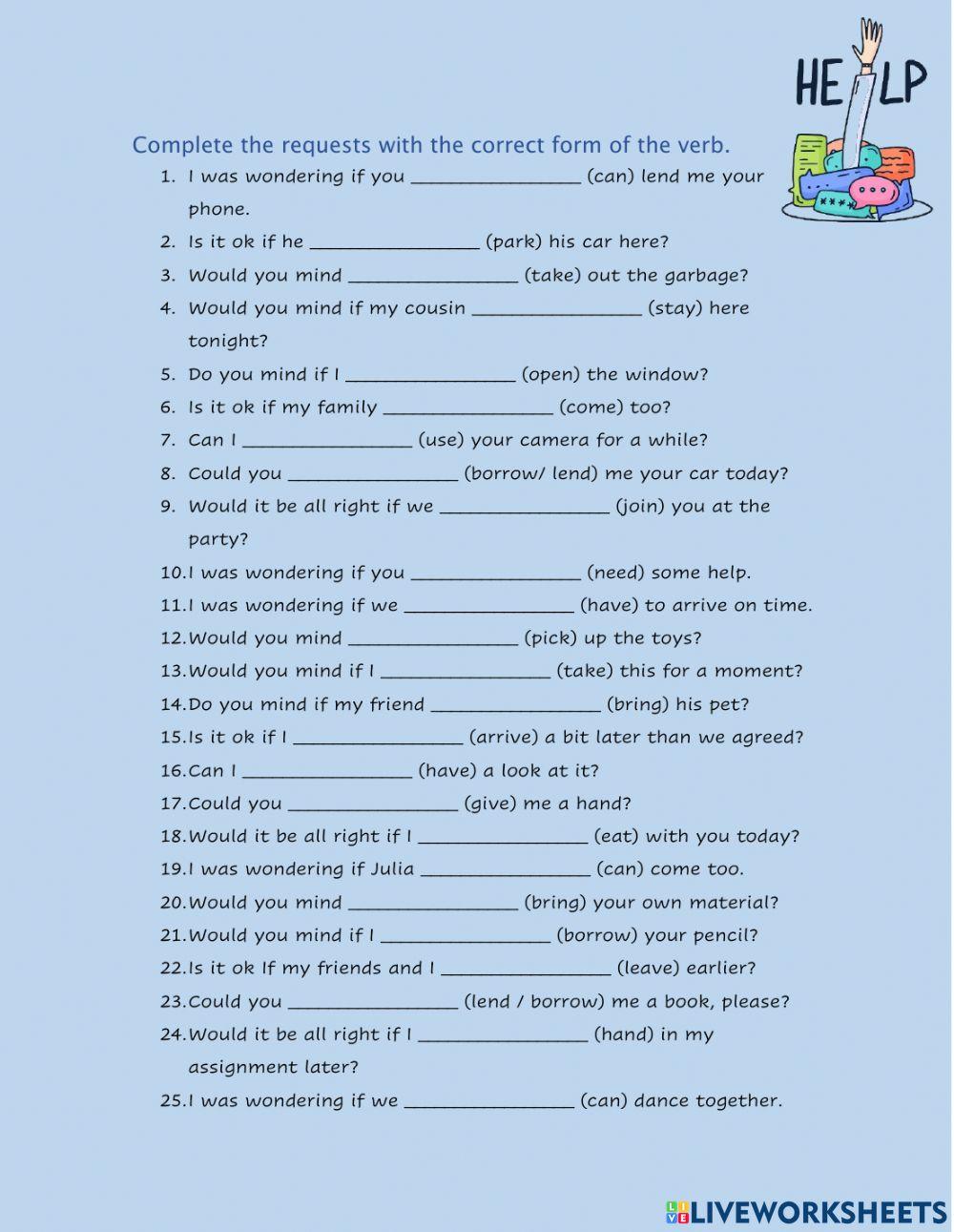 Requests with modals, if clauses and gerunds