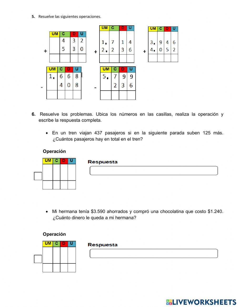 Numeros y operaciones grado segundo