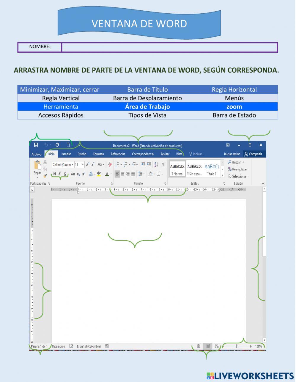 Partes de la ventana de Word