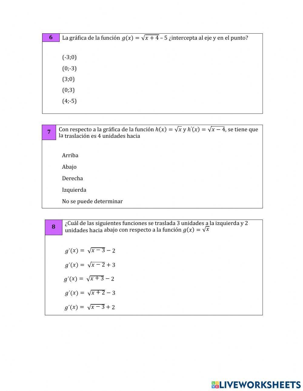 Funcion raiz cuadrada