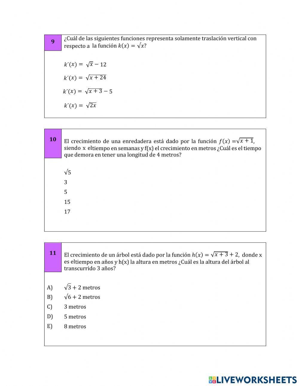 Funcion raiz cuadrada