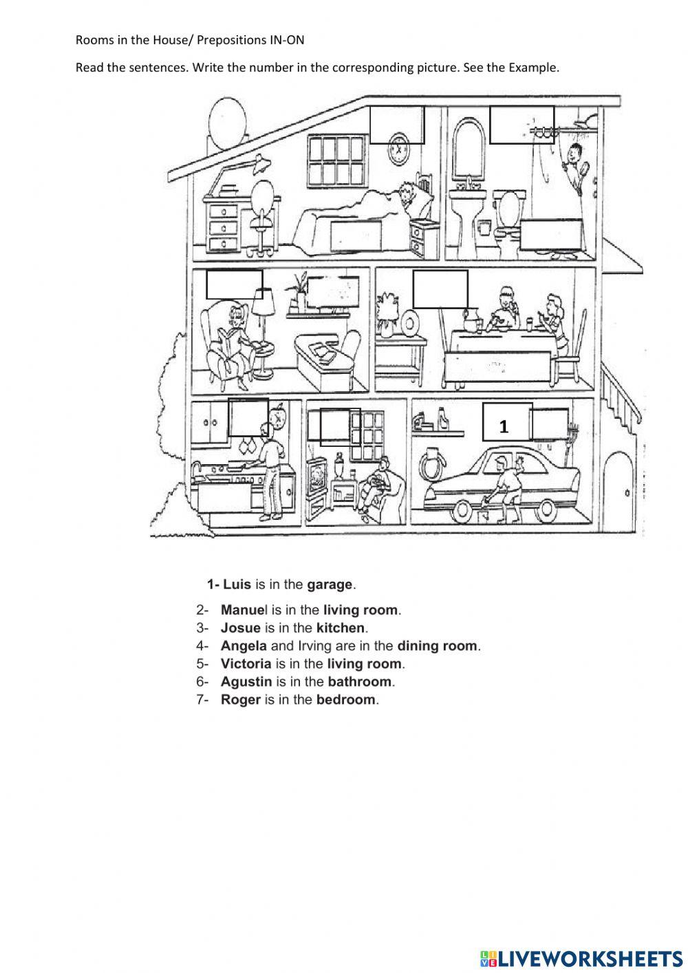 Rooms int house-Prepositions in-on
