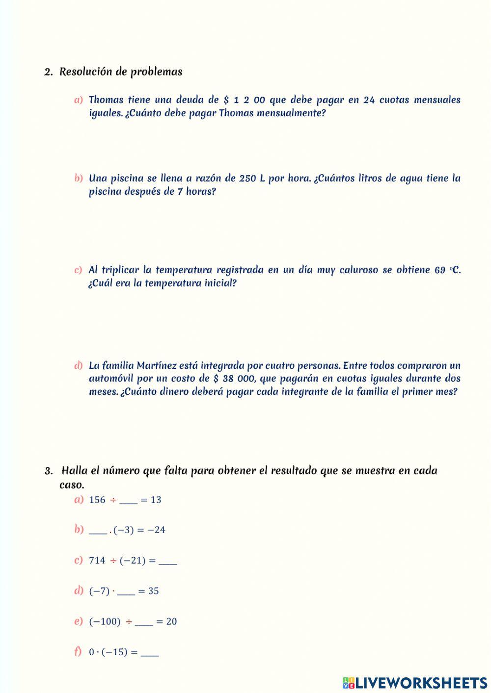 Multiplicación y división de números enteros