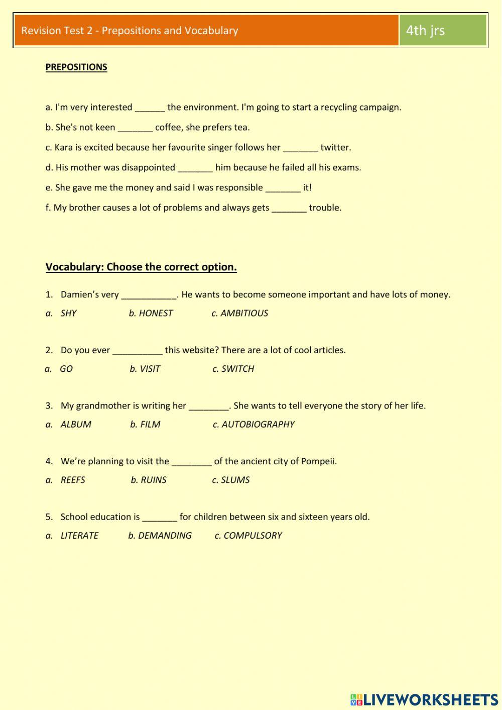 4th jrs - Revision Test 2- prep