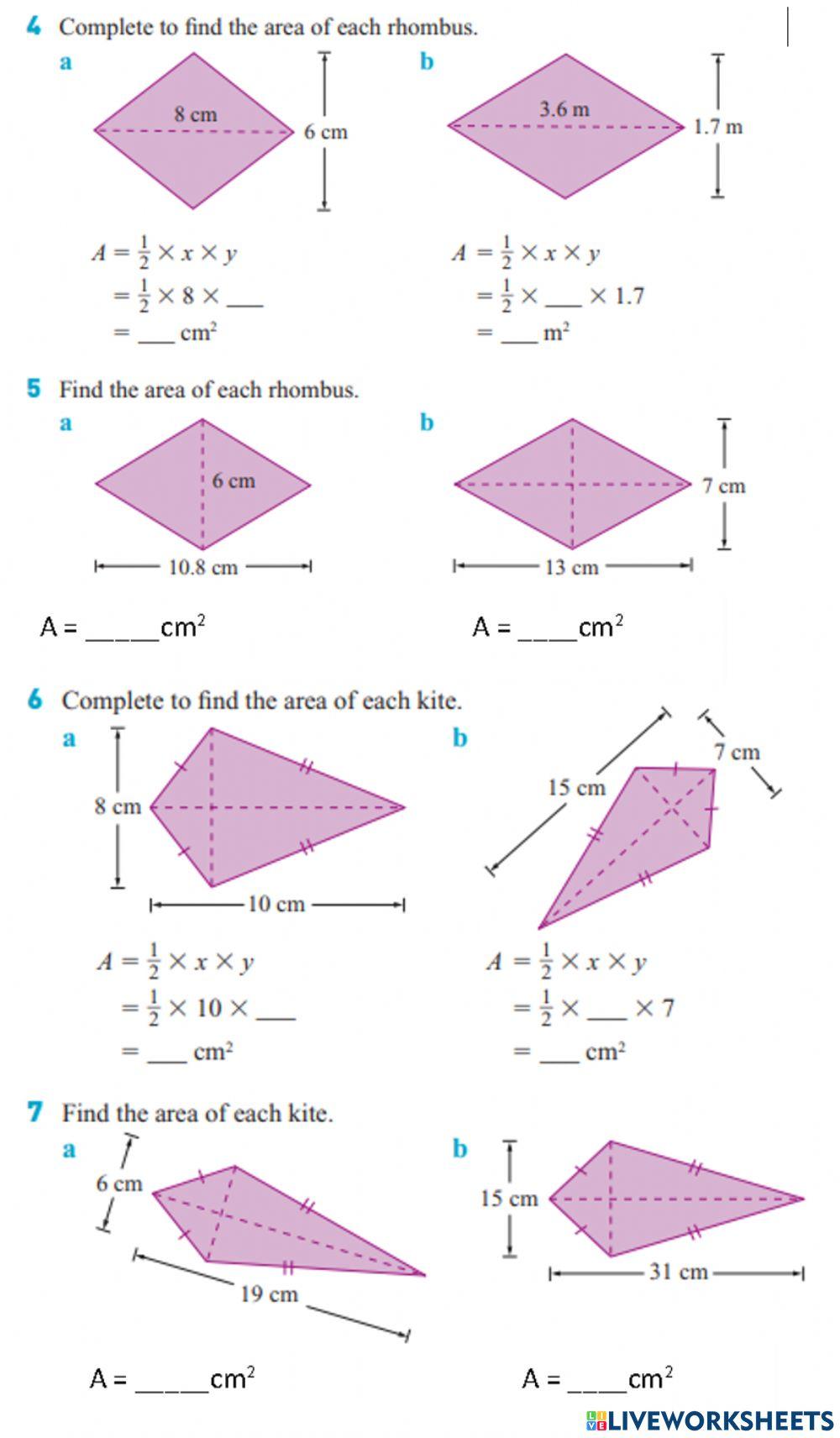 area-of-a-kite-and-rhombus-online-exercise-for-live-worksheets