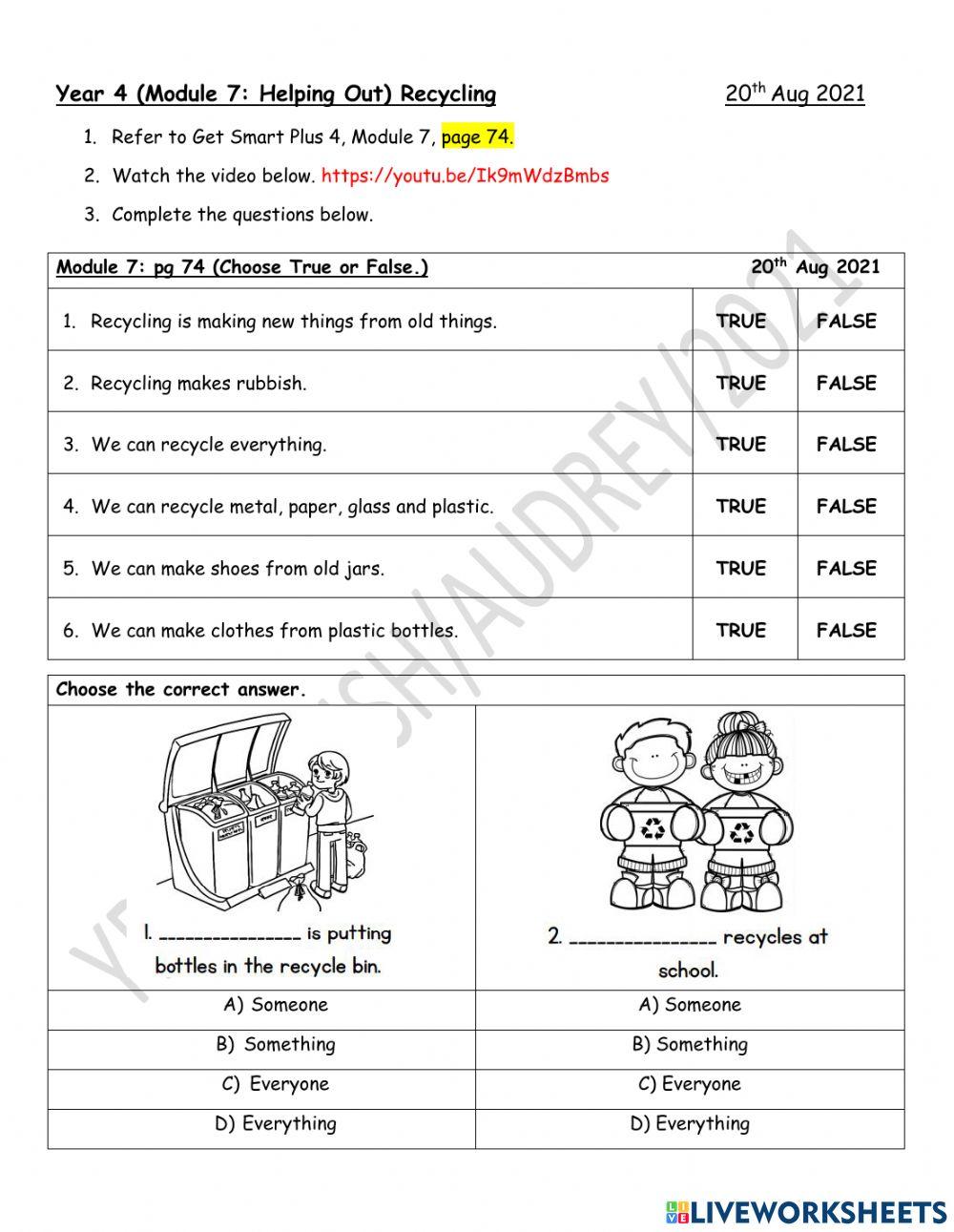 Year 4H English Module 7: Helping Out (Recycling)