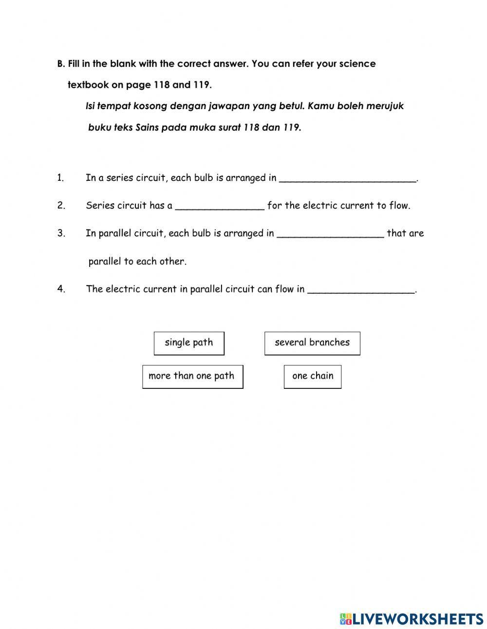 Electricity ( series circuit and parallel circuit) science year 5