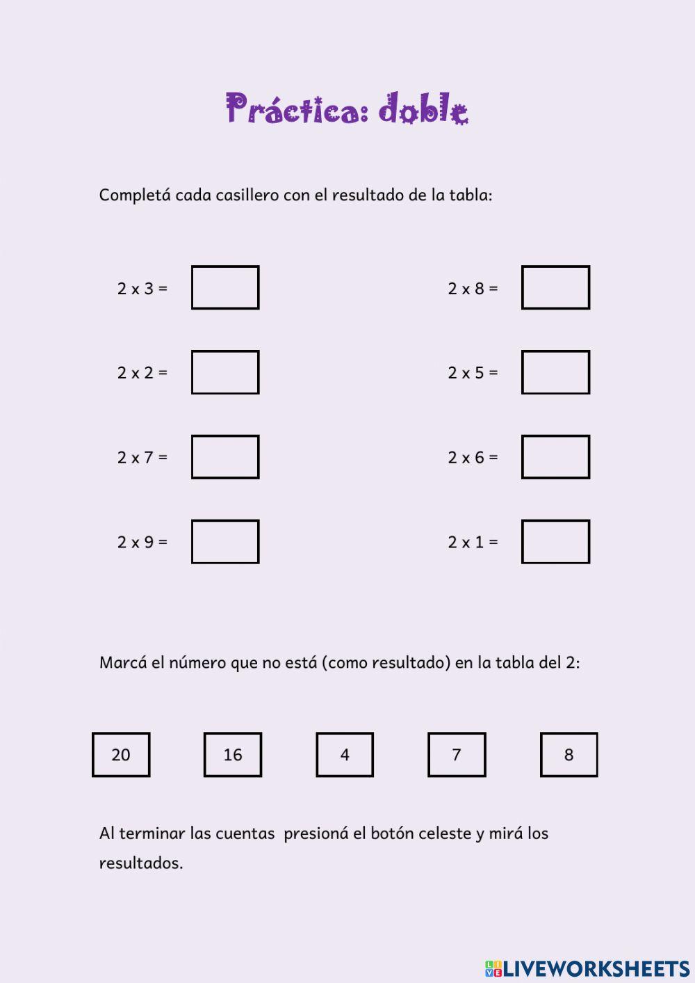 Práctica de la tabla del 2 (N2)