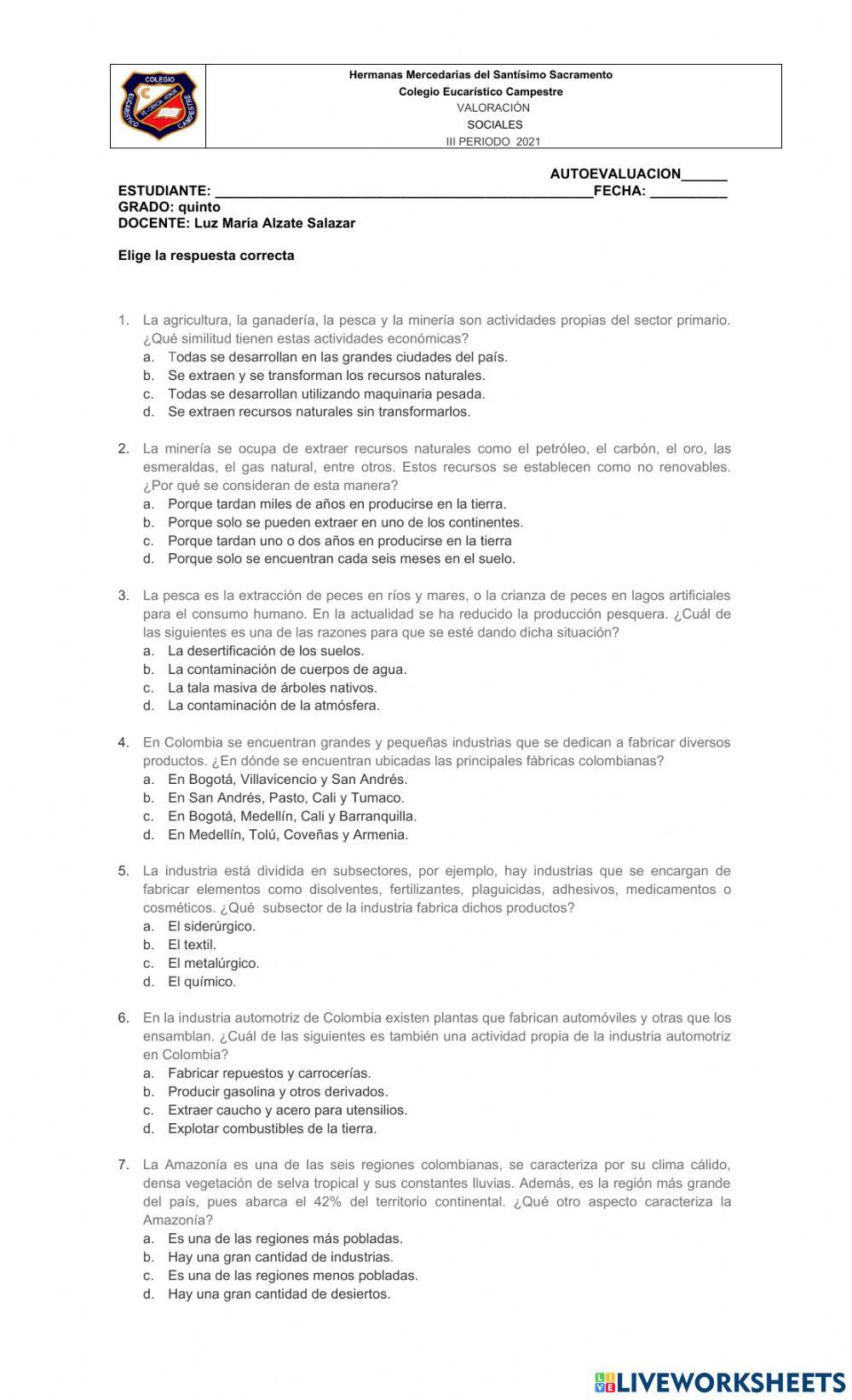 Evaluación tercer periodo