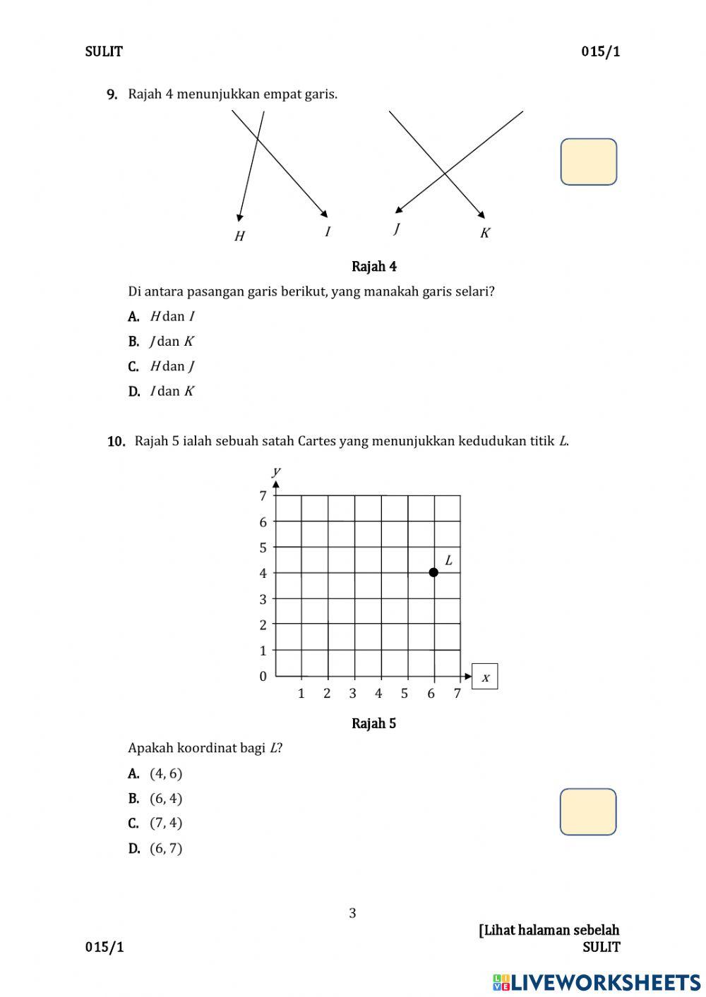 Ujian pertengahan tahun matematik kertas 1 (bahagian 1) Ujian pertengahan tahun matematik kertas 1 (bahagian 1)