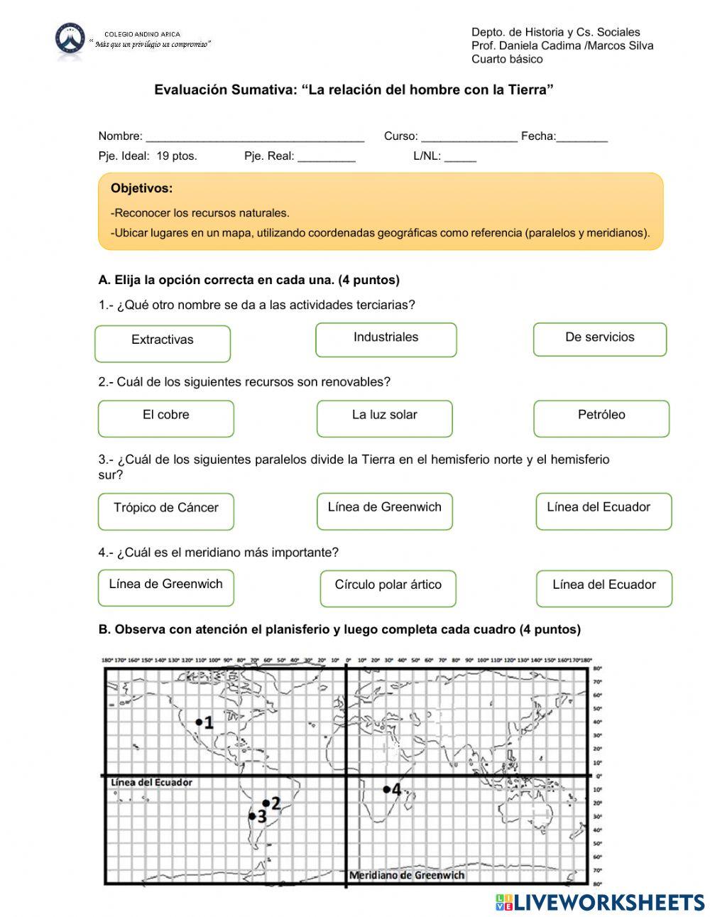 Prueba: Como me relaciono con la Tierra