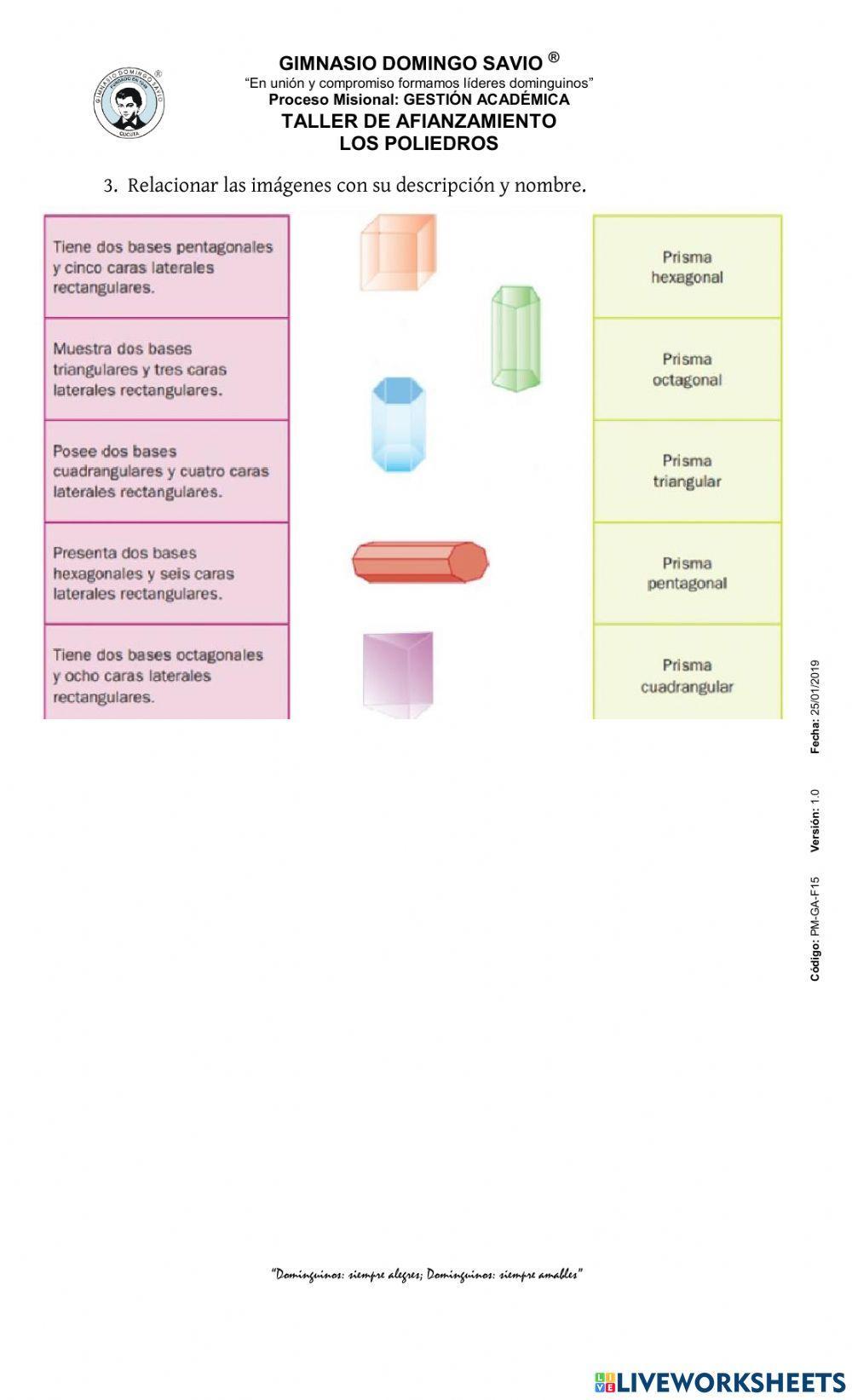 Ficha interactiva: afianzamiento poliedros Ficha interactiva: afianzamiento poliedros