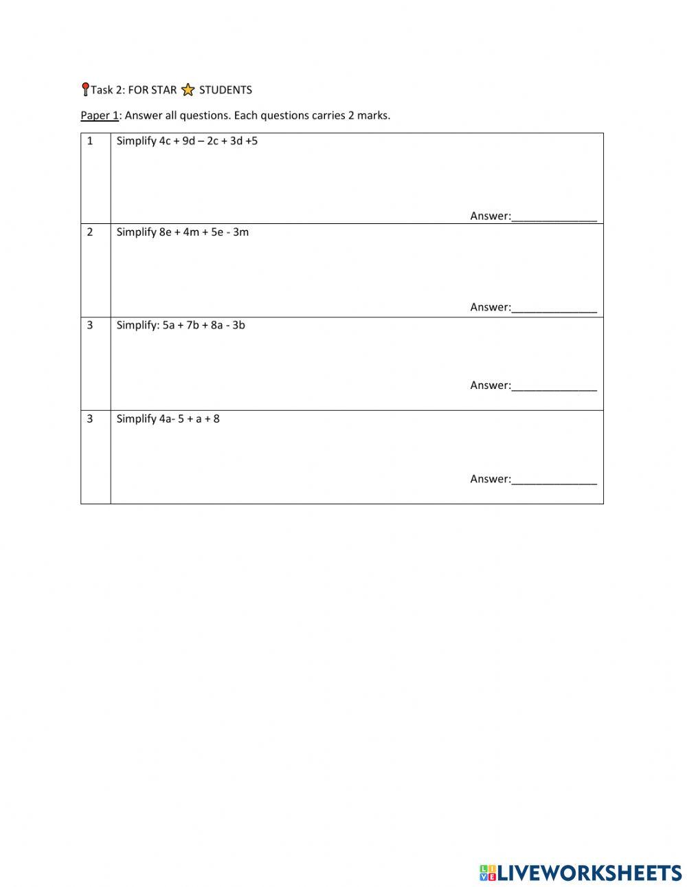 Simplying algebraic expression