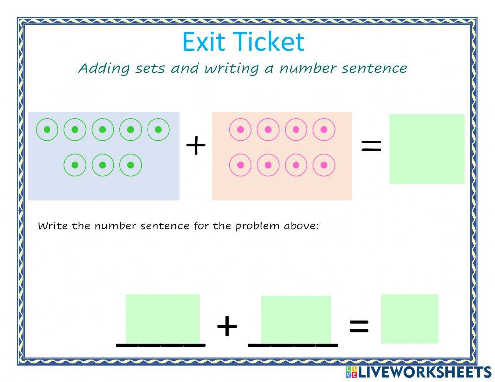 Exit ticket for addition with number sentences 1950