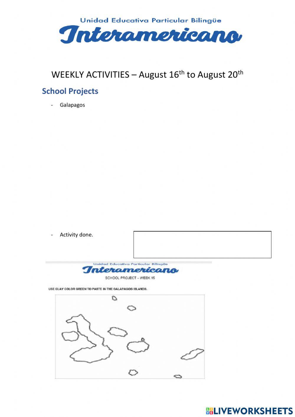 Weekly activities week 15