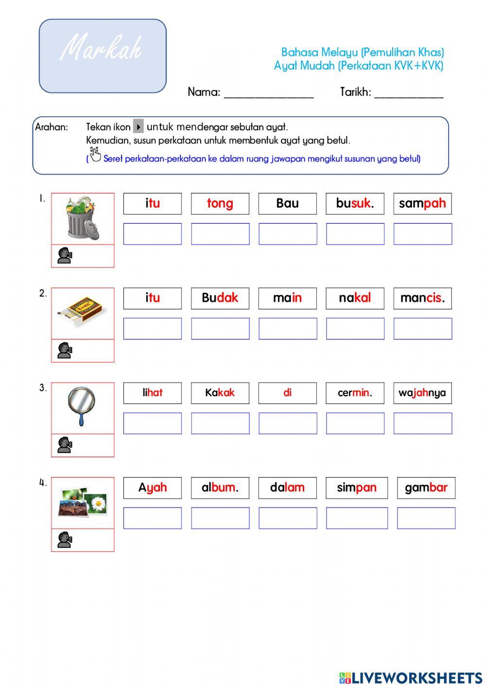 Perkataan KVK+KVK (Ayat Mudah)