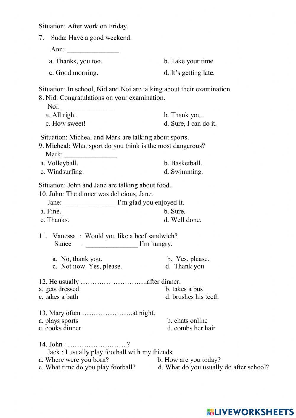 ข้อสอบวิชาภาษาอังกฤษ ม.3