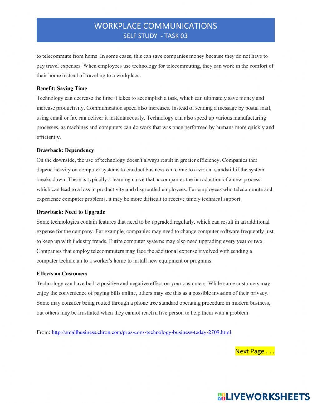 WC Self Study 03: Technology and Customer Service