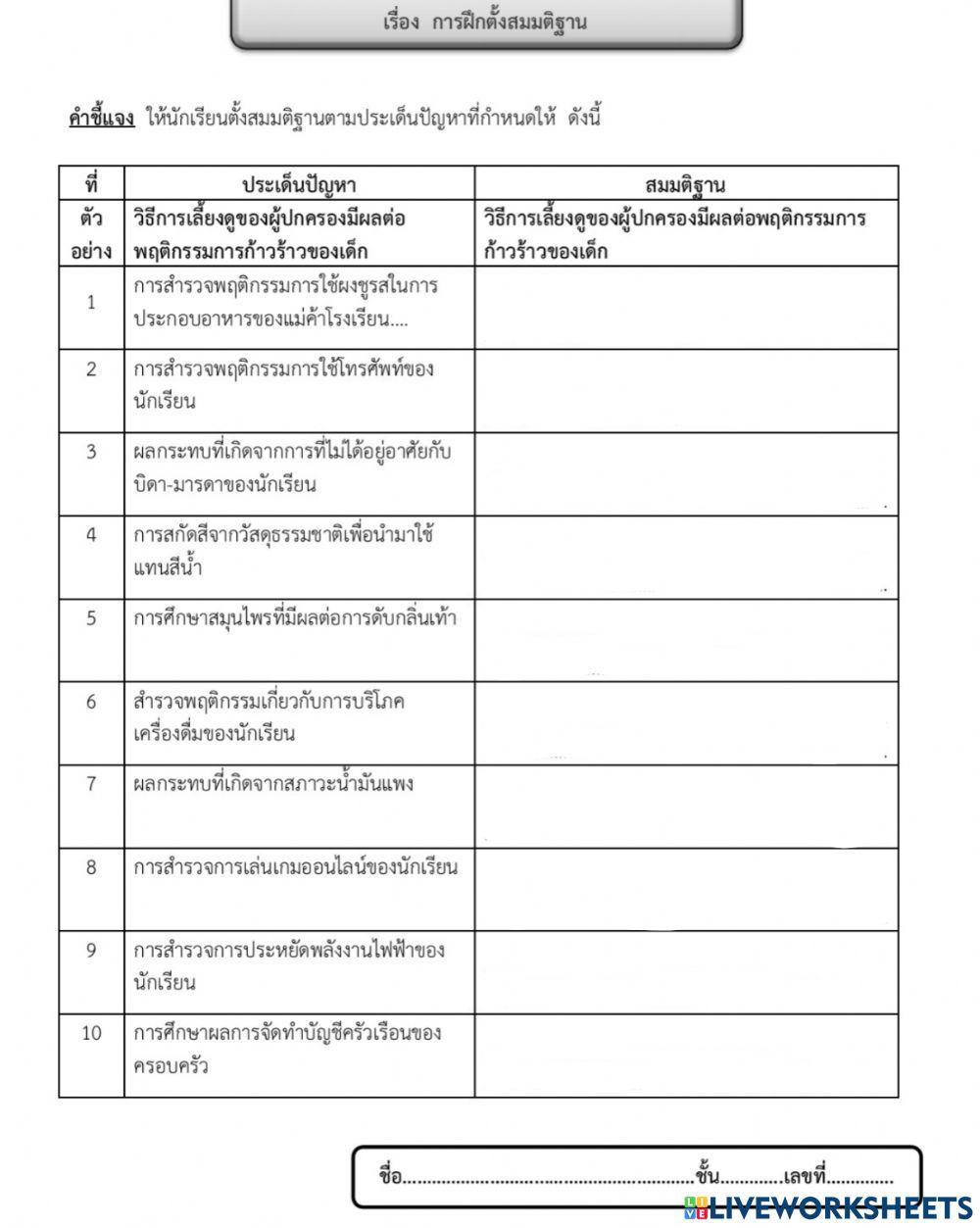 ฝึกตั้งสมมติฐาน is ม.5