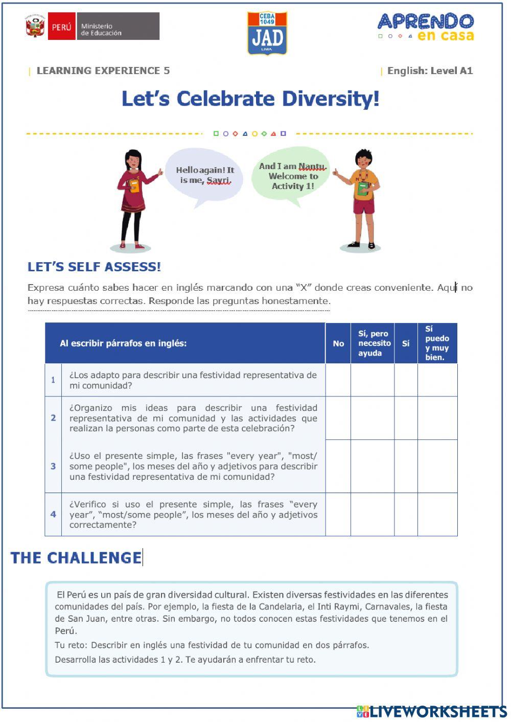 Learning experience 5-LET-S CELEBRATE DIVERSITY