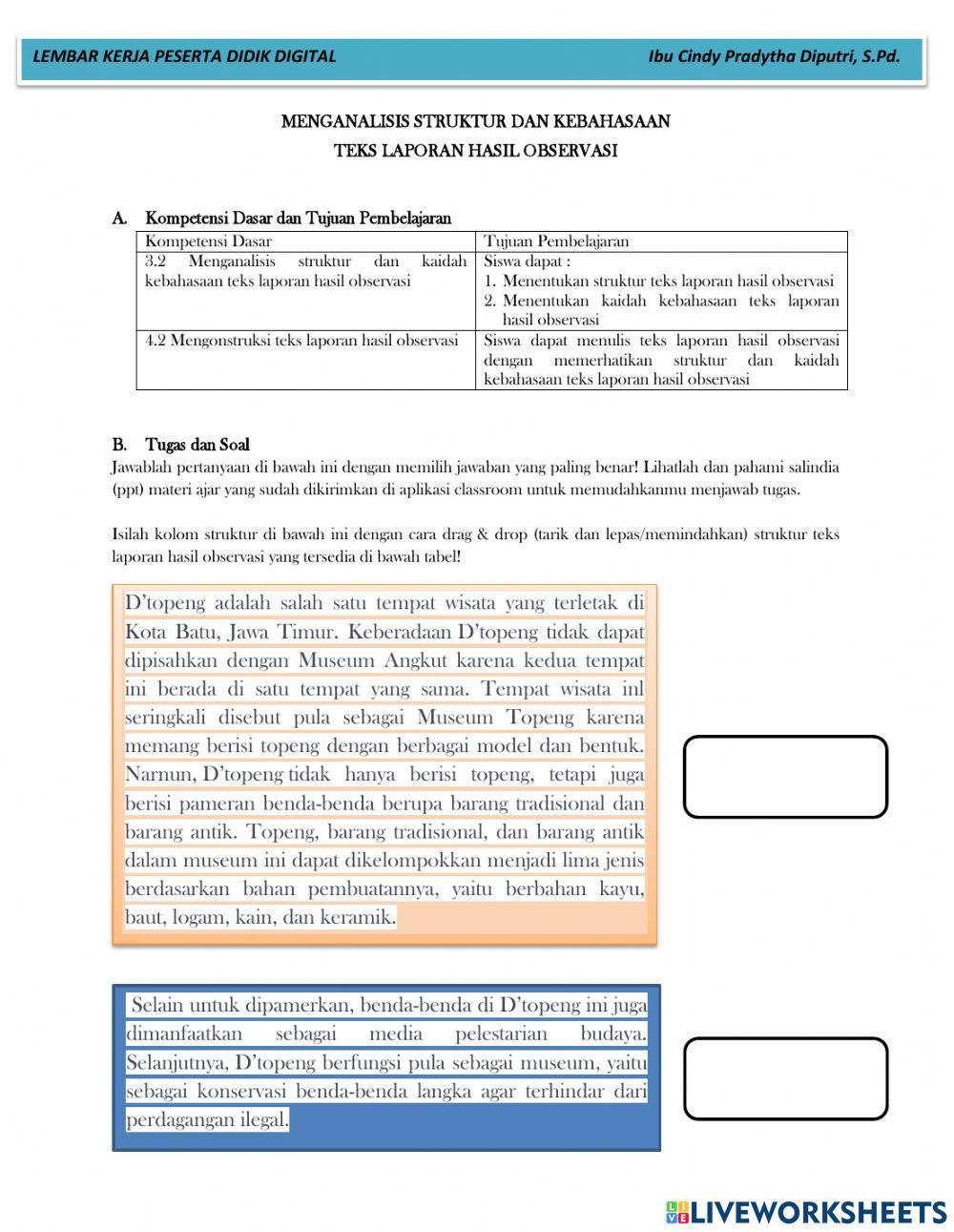 Struktur dan kebahasaan teks laporan hasil observasi
