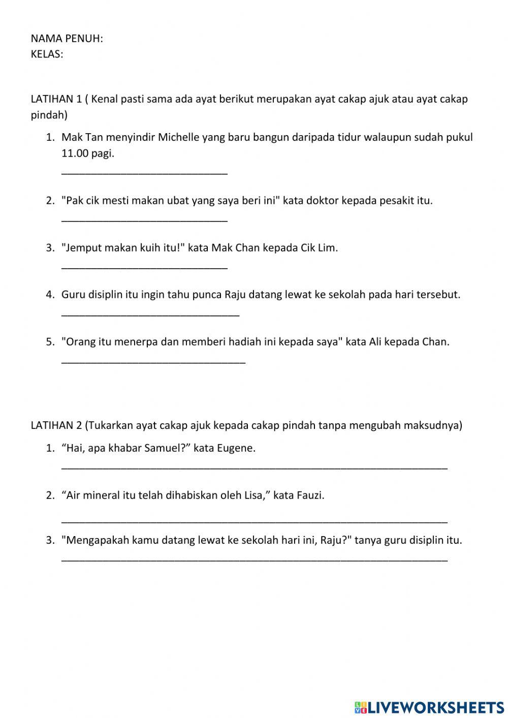 Ayat cakap ajuk dan ayat cakap pindah