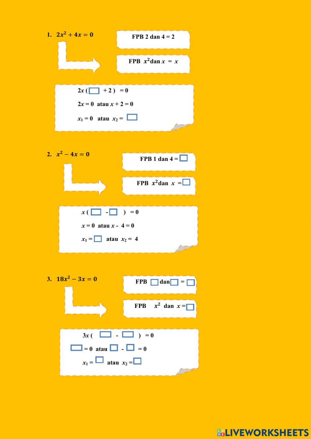 Persamaan Kuadrat Metode Pemfaktoran